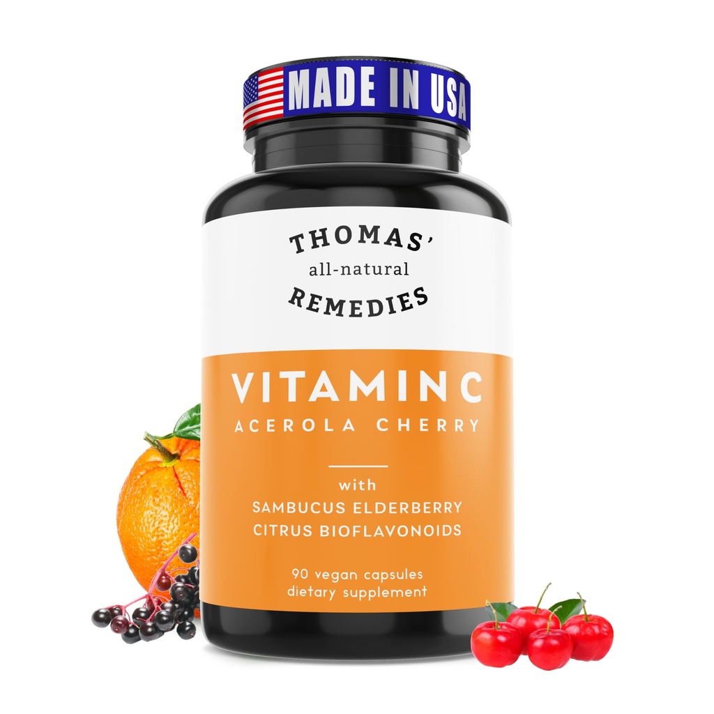 Thomas ' alle-naturlige Remedies Vitamin C med organisk eldbær, organisk Citrus Bioflavonider - Hele mattilsetning - Ikke-GMO - Raw Vegan - 90 kapsler