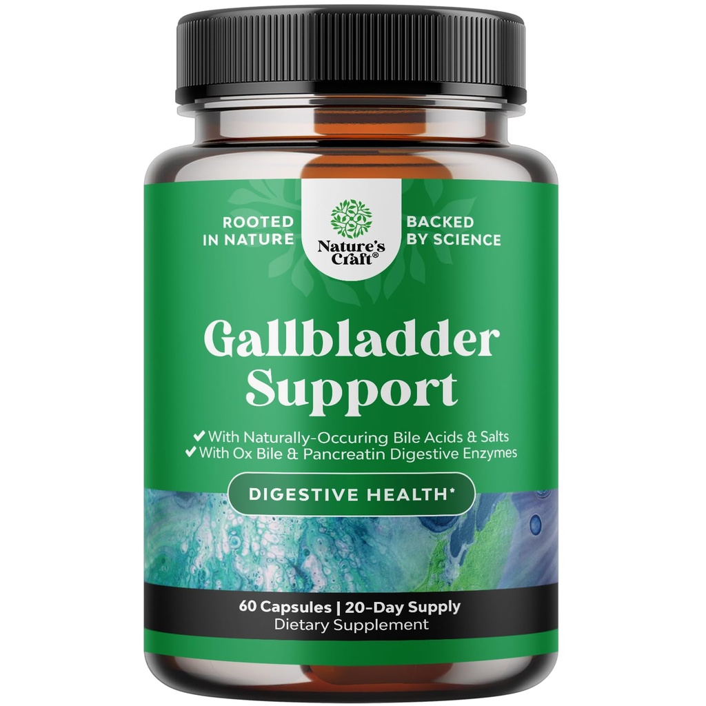 Ox Bile Salts for Gallblader Support - renset Bile Salts Supplement med Pancreatin Digestive Enzymer Ox & Betaine HCL - Kosttilskudd for ingen Gallblader & Digestive Helse 20 dager
