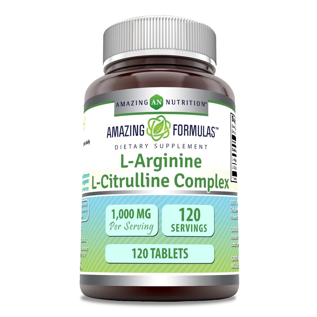 Amazing Formler L-Arginin / L-Citrulline Complex 1000mg 120 tabletter Supplement | Ikke-GMO | Glutenfri |
