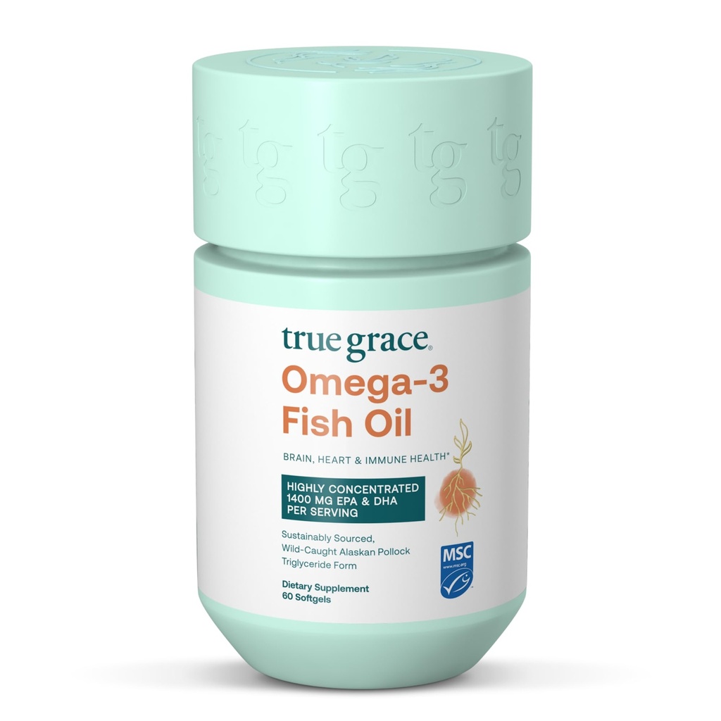Ekte Grace Omega-3 Fish Oil - 60 Softgels - 1400 mg EPA + DHA - Hjerne, hjerte, felles og immun helse - økologisk, glutenfri, soya gratis