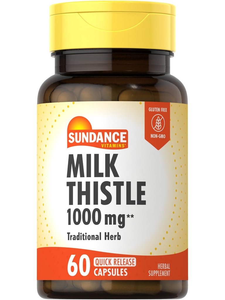 Sundance Melk Thistle 1000mg | 60 Quick Release Capsules | Tradisjonell Herbal Supplement | Ikke-GMO og Glutenfri formel