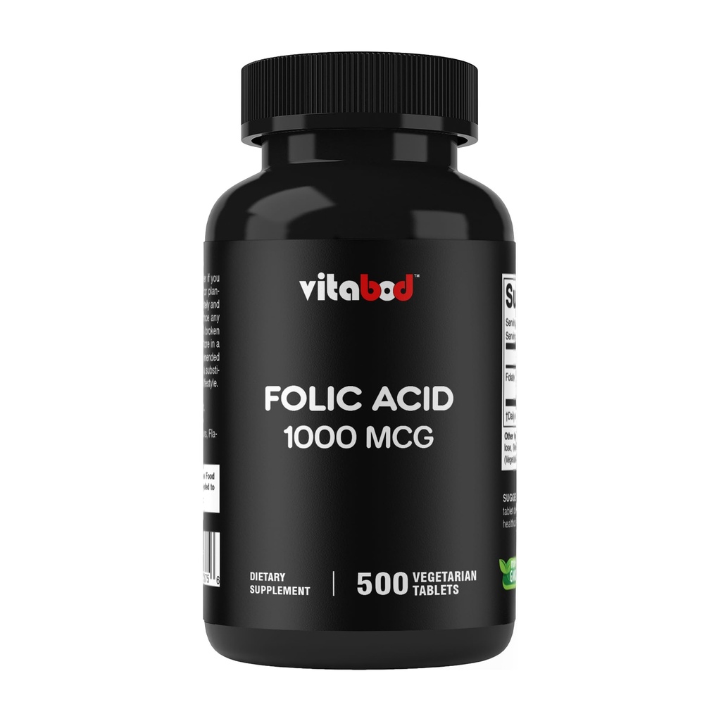 Folinsyre 1 mg (1000 mg) (Vitamin B9) - 500 vegetariske tabletter - en essensiell prenatal og postnatal vitamin
