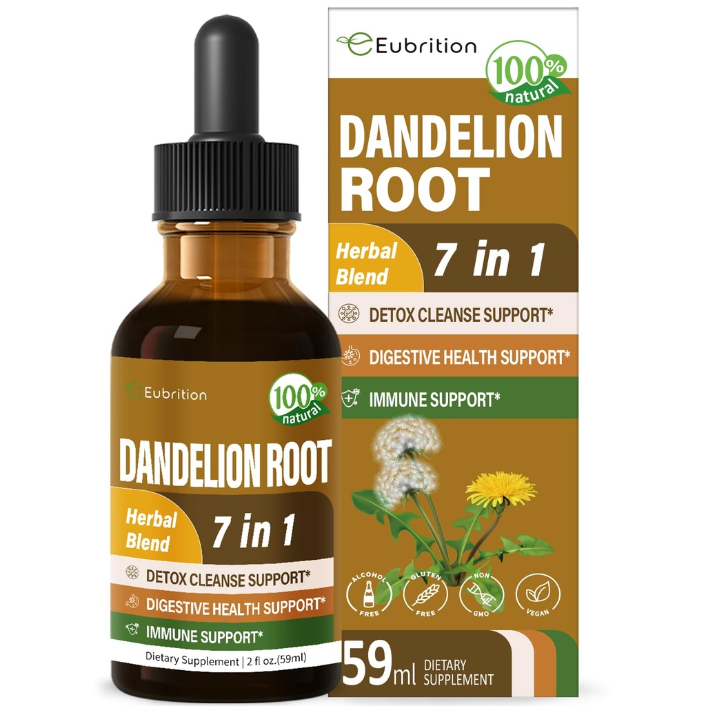 Dandelion Root Extract Drops, Diente de Leon Organico Hierba, Dandelion Supplement Formula w/Milk Thistle Turmeric for Detox Cleanse, Digestion & Immune Support, alkoholfri tinktur. 2oz