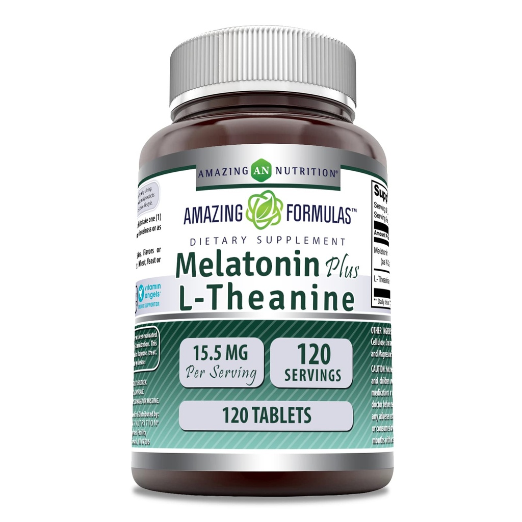 Amazing Formler Melatonin Plus L-Theanine 15,5 Mg | Tabletter Supplement | Ikke-GMO | Glutenfri | Laget i USA (1 Pack | 120 Count)