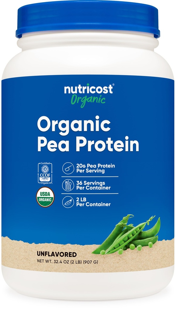 Nutricost Organic Pea Protein Isolate Powder (2LBS) - Uflavored, sertifisert USDA Organic, Protein fra planter, Vegetarvennlig, Glutenfri, Ikke-GMO