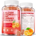 Sugar Gratis Kalsium Magnesium Sink Supplement Gummies med vitamin D3 & B12 for kvinner og menn høy absorpsjon Kalsium Magnesium Supplement for immunstøtte (120 antall)