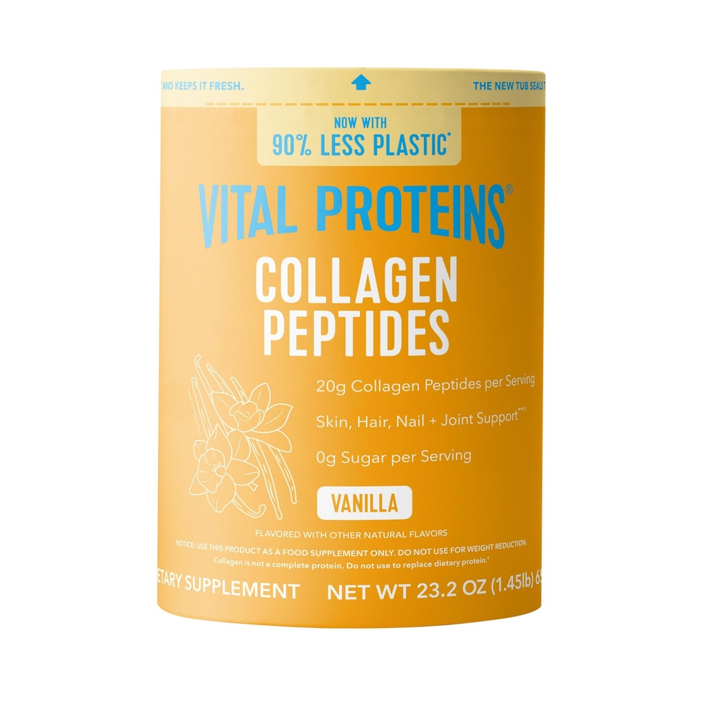 Vital proteiner Collagen Peptides pulver - Grass Fed collagen Peptider for hår, negle, hud, bein og felles helse, Vanilla, 23.2 ovner