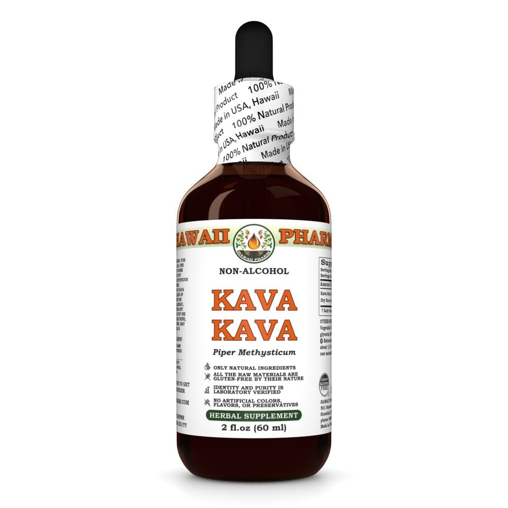 Hawaii Pharm Kava alkohol-fri flytende ekstrakt, Kava Kava (Piper Methysticum) tørket rot glyseritt naturlig urtetilskudd 2 oz