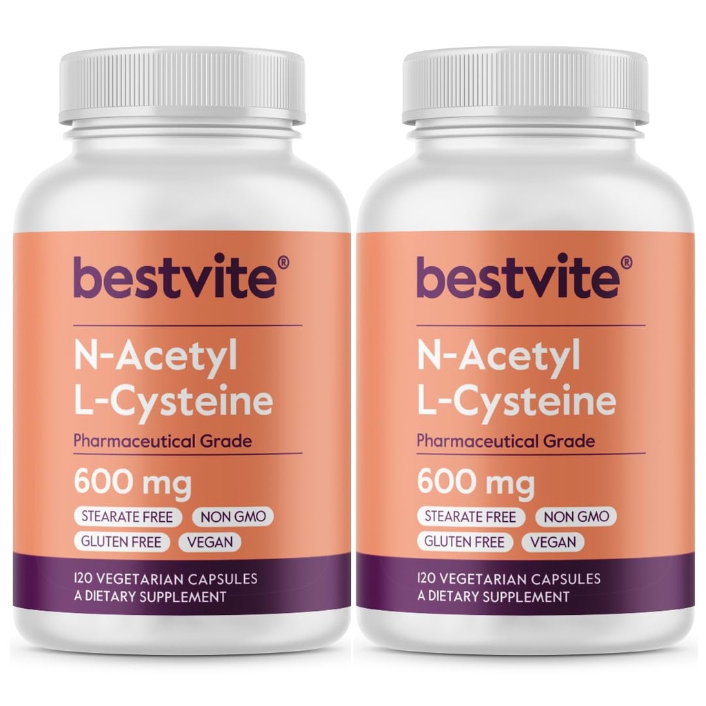 N-acetyl L-cysteine 600mg (NAC) (120 vegetariske kapsler) (120 x 2) - Ingen stearater - Vegan - Ingen fillers - Ingen silica - Ingen gelatin - Glutenfri - Ikke GMO