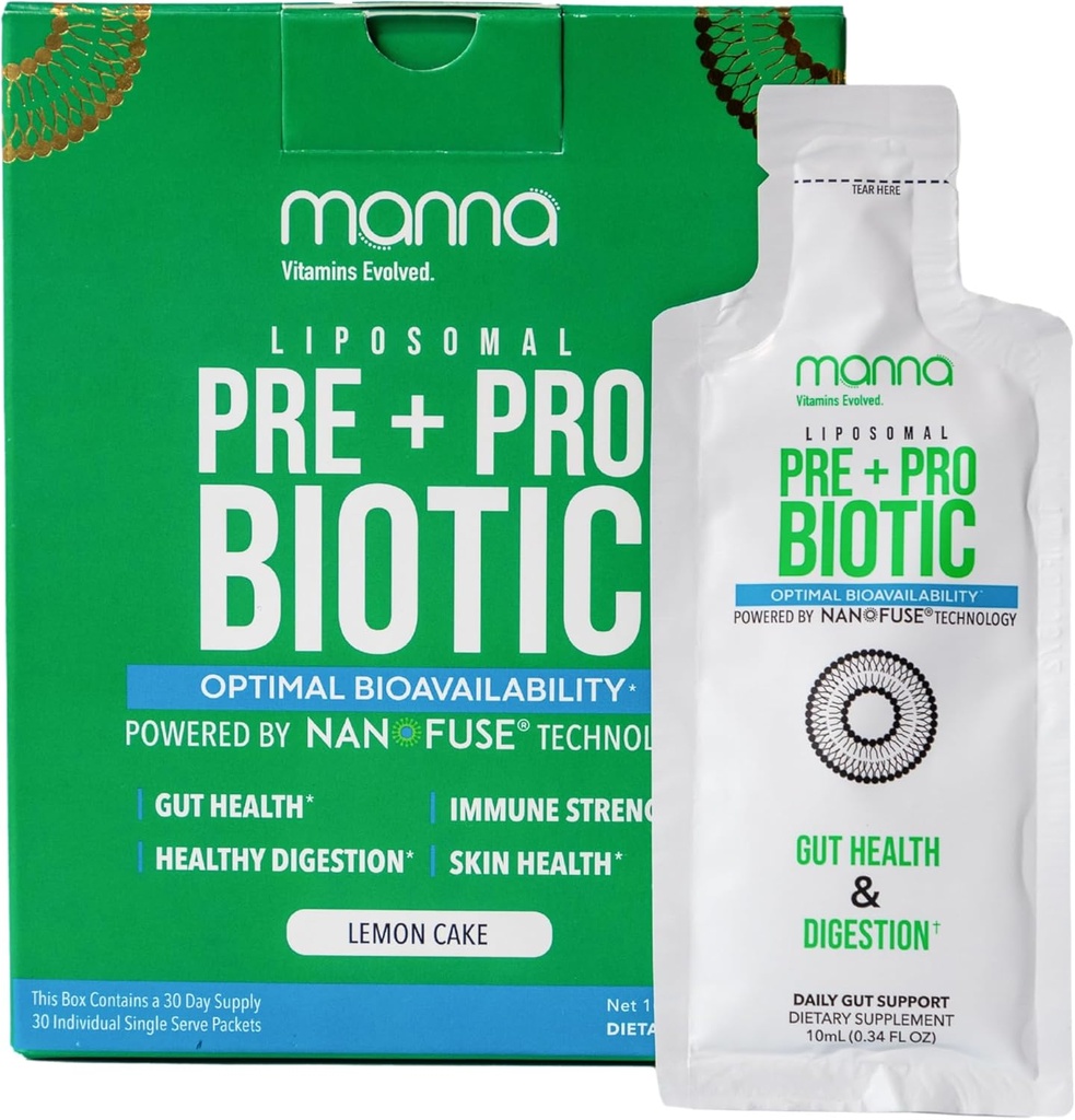 Manna vitaminer involverte Liposomal Prebiotic + Probiotic Packets – 40 milliarder CFU, 8 Strains – Gut, Digestiv, Immunstøtte – høy absorpsjon, holdbarhet, daglig kosttilskudd, 30 single serverer