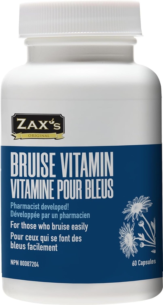 ZAX'S Bruise Vitamin Pharmacist Utviklet Bruising kosttilskudd Potent Bruising Svelling Reduser, Sink, vitamin K, D3, Askorbinsyre, Citrus Bioflavonoider, 60 Caps, Kombinere Arnica Bruise Cream