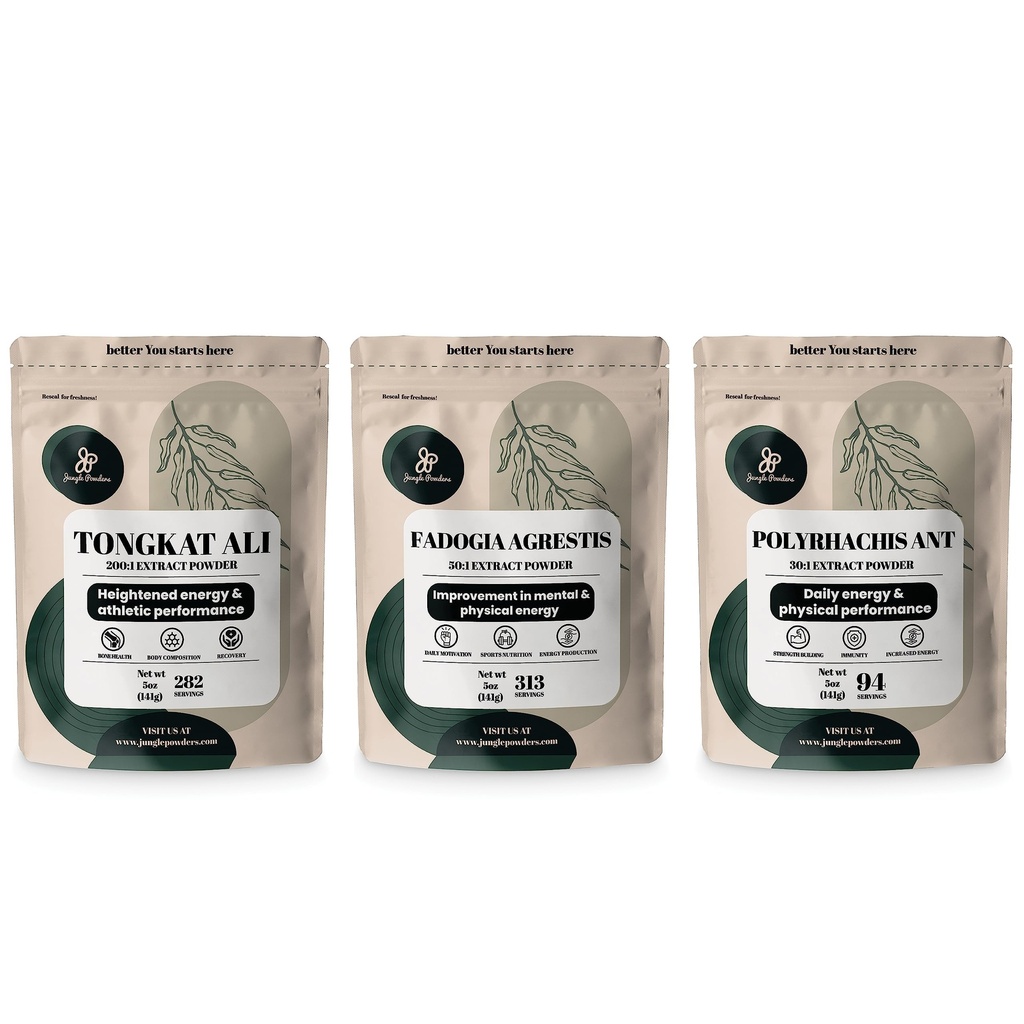 Jungle pulvere Tongkat Ali for menn 282 serveringer, Fadogia Agrestis ekstrakt pulver 313 serveringer, Black Ant 30:1 Konsentrasjon 94 Serverer 5oz Supplement Mens Helse Støtte for Drive & Passion