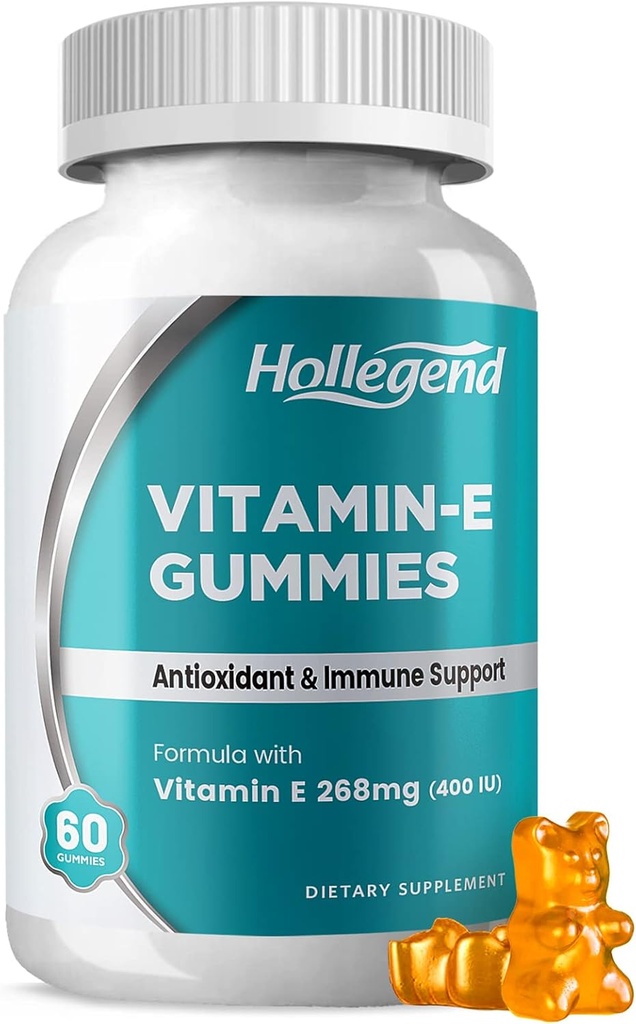 Vitamin E Gummies 268mg 400 IU, Naturlig vitamin E Chewable Supplement for voksne, kvinner og menn, Hud og immun helse, Antioksidant, Orange Flavor, 60 greve