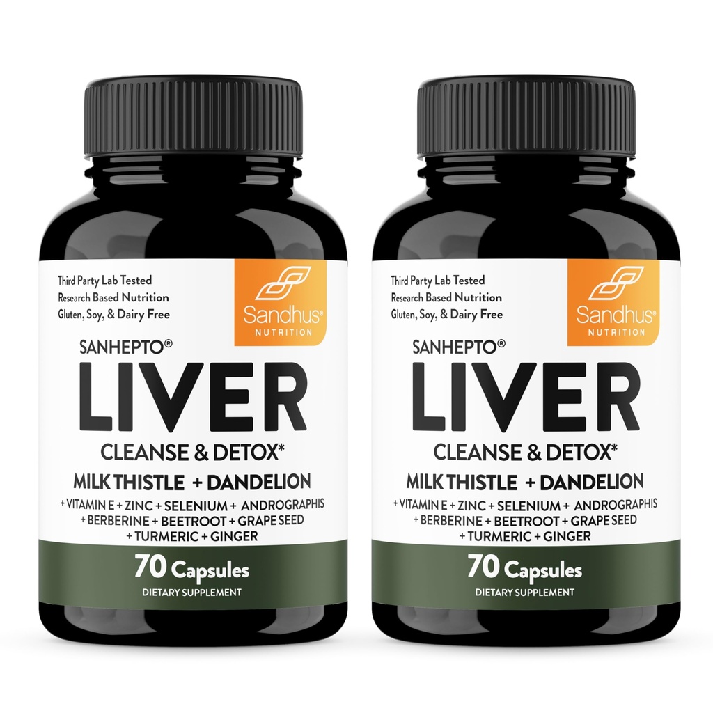 Sandhu's Liver Cleanse Detox & Reparasjonsstøtte | 70 kapsler (pakke med 2) | Herbal Supplement for lever helse | Melk Thistle Dandelion Root Andrographis med 8 Mineraler