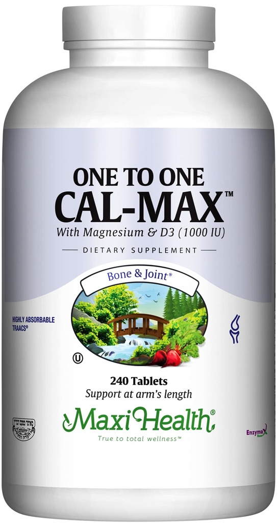 Maxi Helse 500 mg Kalsium Supplement med vitamin D3 (1000 IE) og magnesium (500 mg) - Bein, tenner og felles støtte for menn og kvinner - 240 tabletter