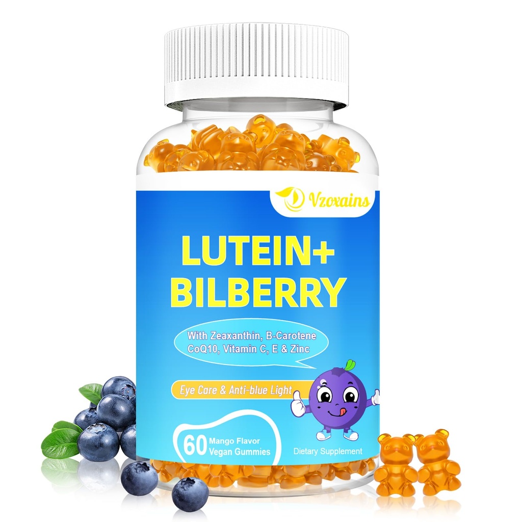 20mg Lutein & Zeaxanthin Gummies med Bilbær, Astaxanthin, Omega 3, Vitamin C, E - Sukker gratis øye helse supplement for voksne og barn - Tørr øye lindring, Visjon klarhet, Macular støtte