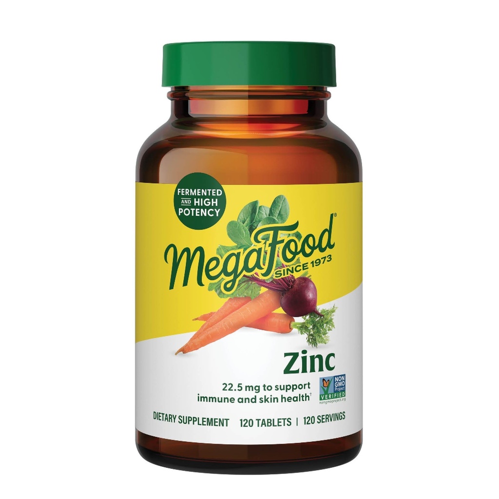 MegaFood Sink Supplements - Vegansk immunstøtte Supplement med 22,5 mg høy styrke Fermentert sink - laget med ekte mat - Glutenfri, Kosher - 120 tabletter, 120 serveringer