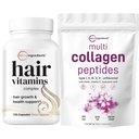 Mikroingredienser Multi Collage Protein pulver 2 pund og hårvitaminer komplekse kapsler Bundle pakke | Grass-Fed Collage Peptides | 14-i-1 Avansert hårvekst støtte