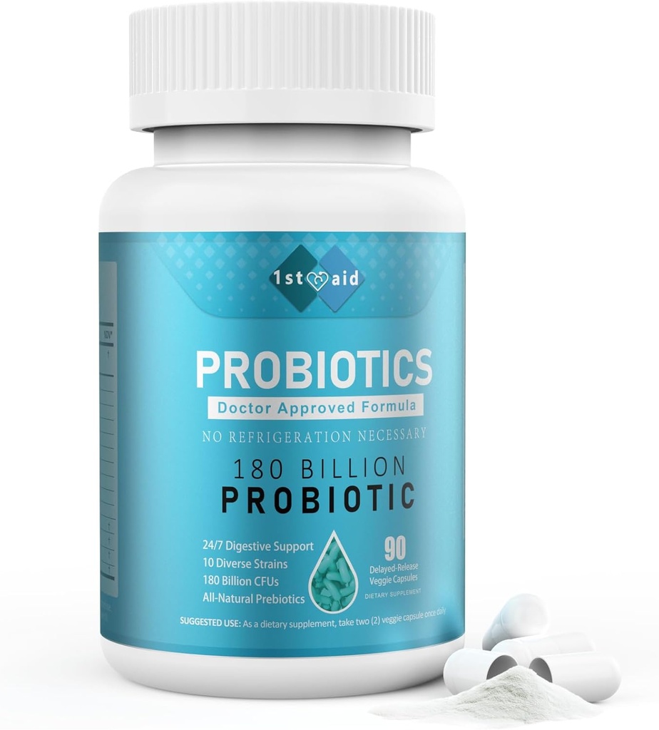 1st Aid Probiotika for kvinner Probiotika Digestive Helse Prebiotiske Kosttilskudd 90Count - 180 milliarder CFU menn Prebiotika Kosttilskudd Kapsler Støtte Gut helse