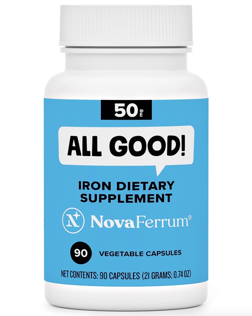 NovaFerrum Alle bra | Jernkapsel Supplementer for voksne | Anemi | 50 mg jern | 90 Serveringer | Sukker | Vegansk | Glutenfri