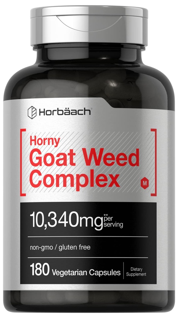 Horbäach Horny Goat Weed Complex | 180 Kapsler | Vegetarisk, ikke-GMO, og Glutenfri formel med Tribulus, Maca, Yohimbe og L-Arginine