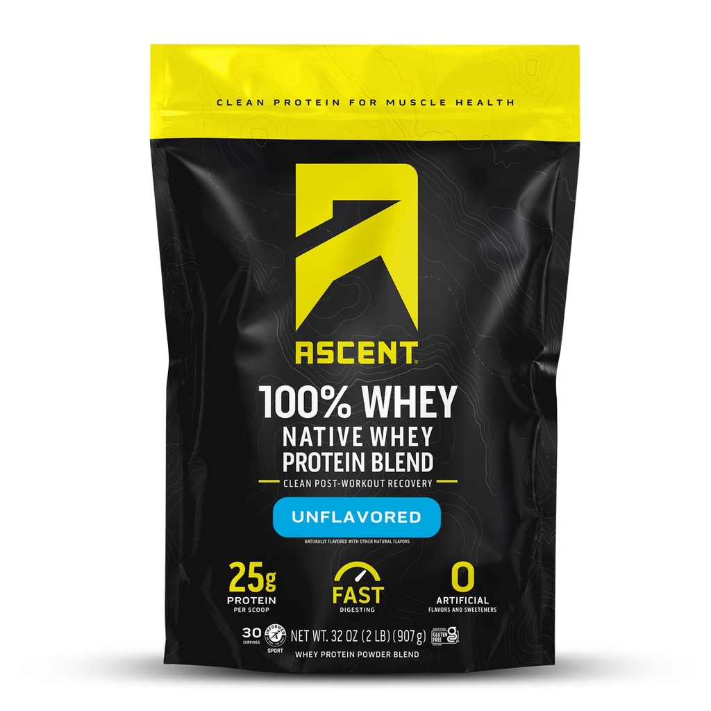 Accent 100% Whey Protein pulver - Post Workout Whey Protein Isolate, Null Kunstig Flavors & Sweeteners, Glutenfri, 5,5 g BCAA, 2,6 g Leucine, Unflavored 2 lb