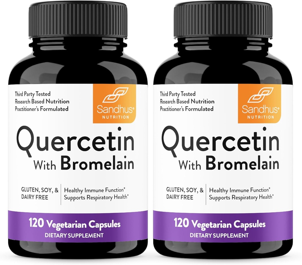 Sandhus Quercetin med Bromelain Vegetariske kapsler Supplements 120 greve (pakke på 2) Bioflavonoider for immun støtte og respiratorisk helse, sesongallergi støtte | Quercitin for menn og kvinner