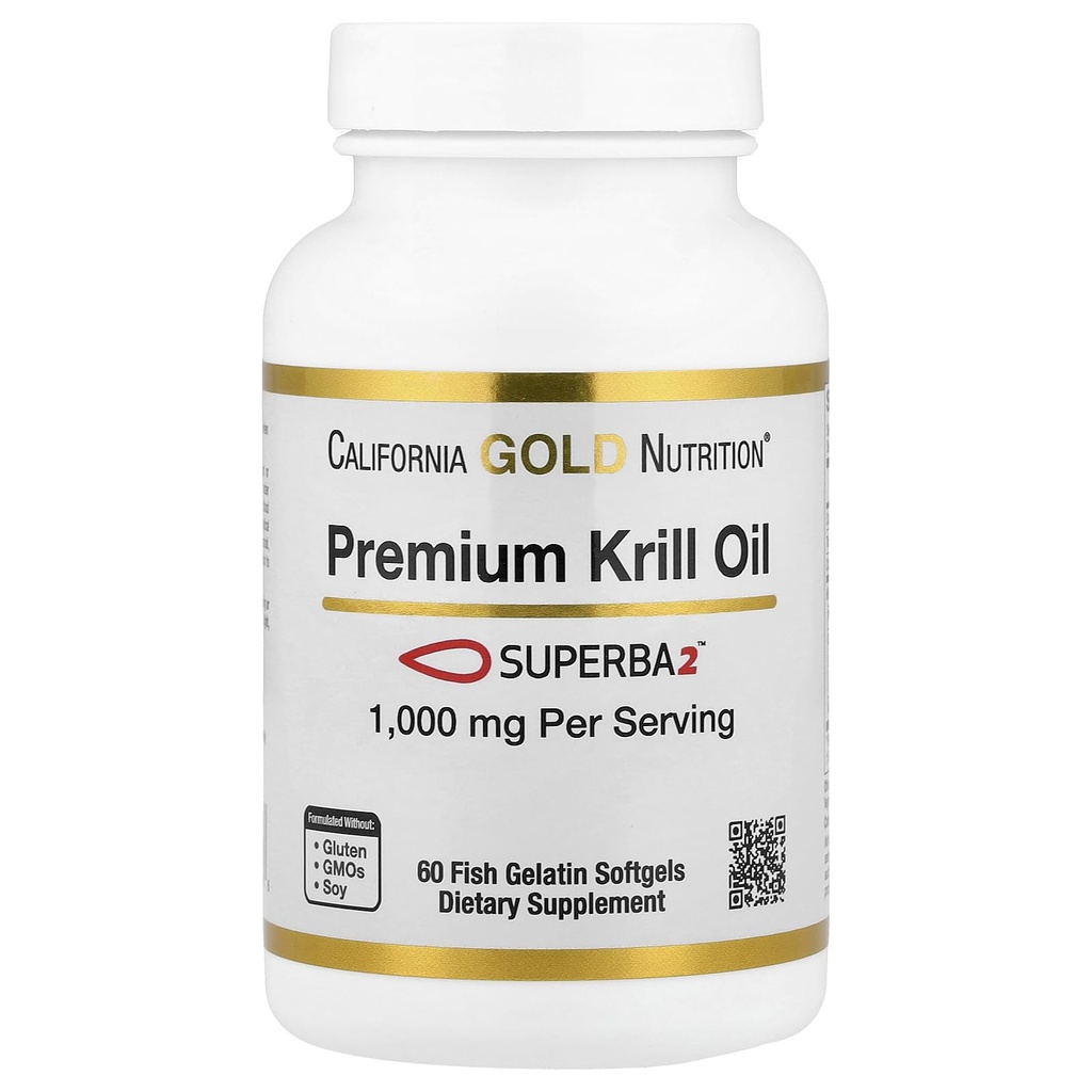 California Gold Nutrition Premium Krill Oil med Superba2 Biotilgjengelig Omega-3 fra Antarktis krill - hjerte og hjerne helse støtte - Glutenfri, ikke-GMO - 1000 mg - 60 Fish Gelatin Softgels
