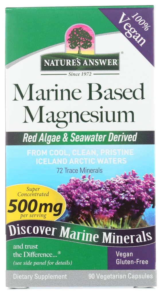 Naturens svar Marine Basert Magnesium, Super konsentrert 500mg | Plant Basert | Rød Algae & Seawater Derived | Alkoholfri og Glutenfri | Vegetariske kapsler 90ct