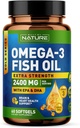 Bygget av Nature Omega 3 Fish Oil Soft Gels - 2400 mg Fish Oil, 1440 mg Omega 3, 864 mg EPA, 576 mg DHA - Ekstra styrke Hjerne og hjerte Helse Støtte Supplement - 60 Softgels