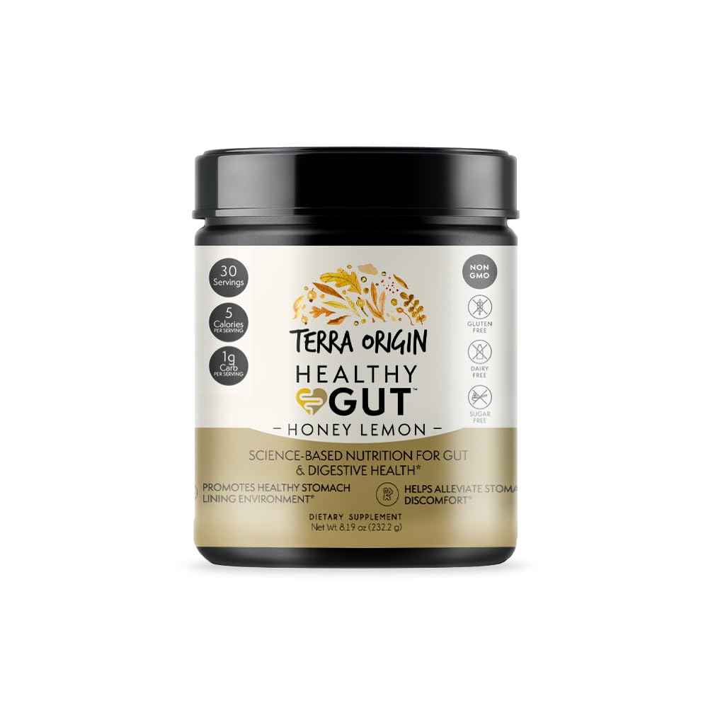 TERRA ORIGINA Sunn Gut Powder (Hong Lemon) ® 30-Servings med L-Glutamine, Sink, Glukosamine, Slippery Elm Bark og mer!