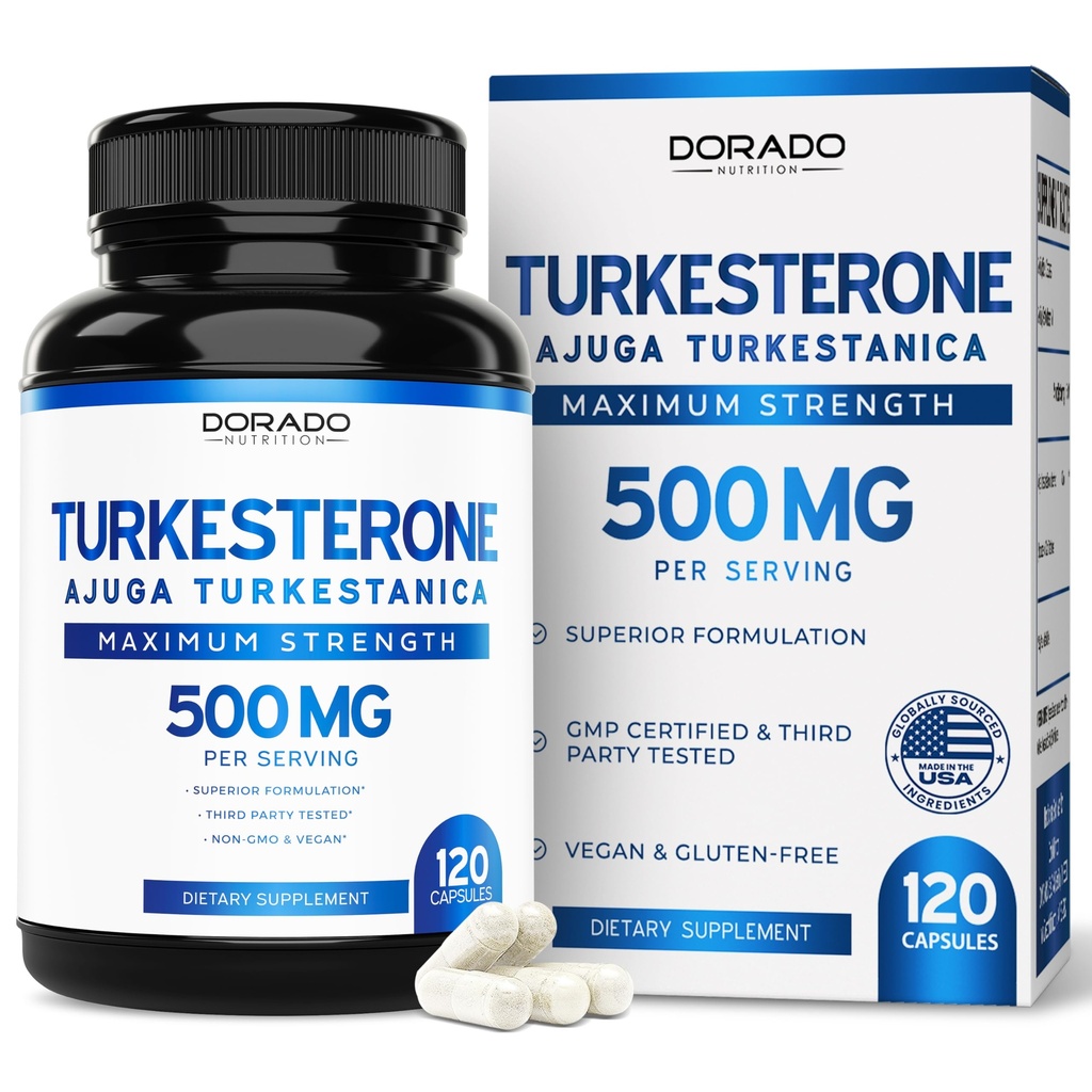Turkesteron Supplement 500mg (120 Kapsler) - Stamina, Drive, Atletisk ytelse og muskelmasse - (Ajuga Turkestanica Std. til 10% Turkesteron) (Similar til Ecdysteron) - Ikke-GMO & Vegansk Kapsler