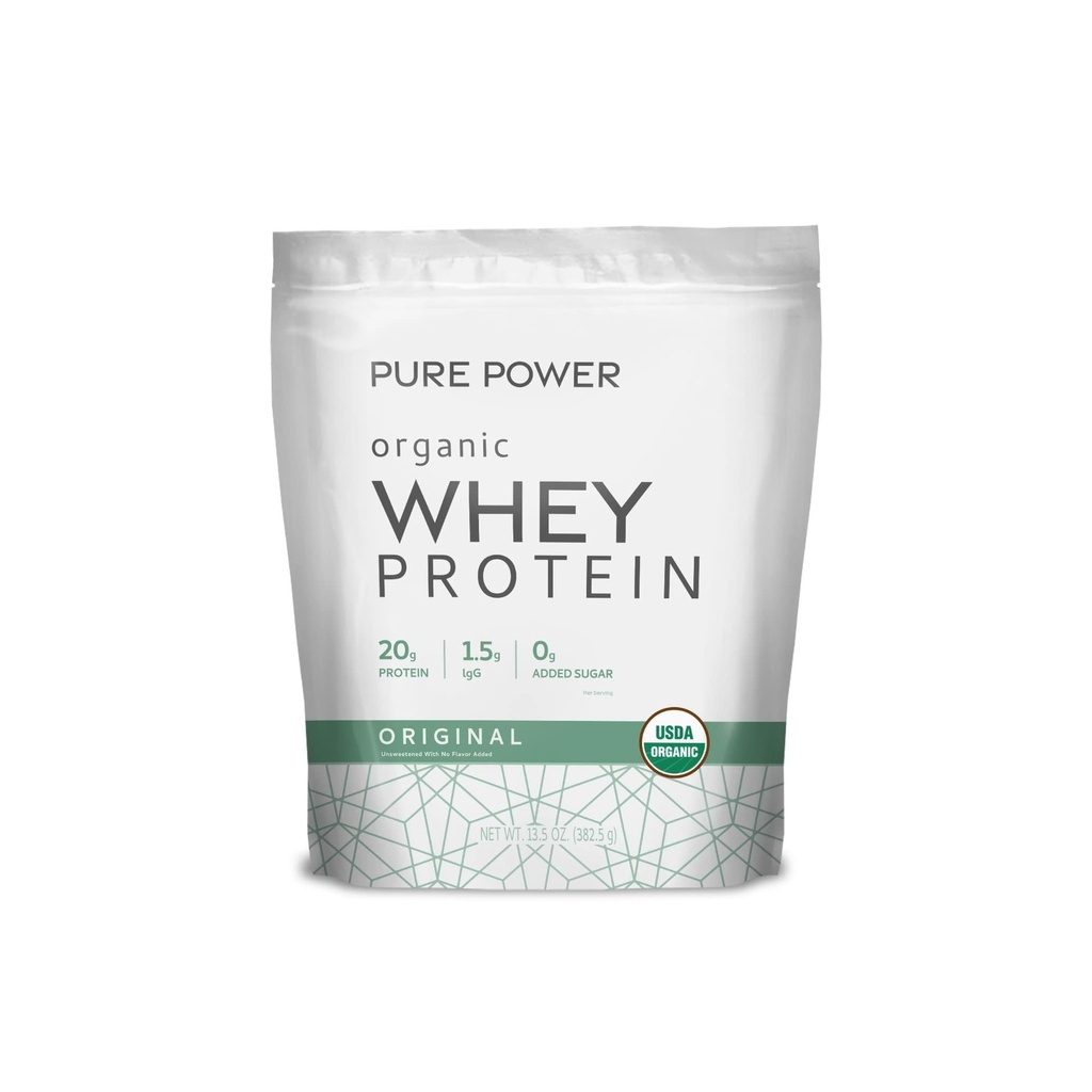 Dr. Mercola Pure Power Organic Whey Protein - 20 g Protein - støtter muskelvekst og energi - Grass-Fed Whey Concentrate - 15 Services (20,60 oz) - Original