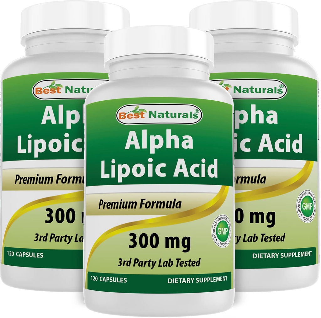 Beste Naturals Alpha Lipoic Acid 300 mg 120 kapsler (120 greve (pakke på 3))