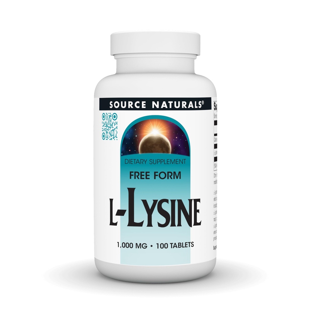 Kilde Naturals L-Lysine gratis form, 1000 mg - Aminosyre Supplement støtter energiformasjon og kollagen * - 100 tabletter