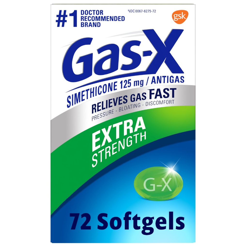 Gass-X ekstra styrke Gass Relief Softgels med simetikon 125 mg for Bloating Relief - 72 Telling