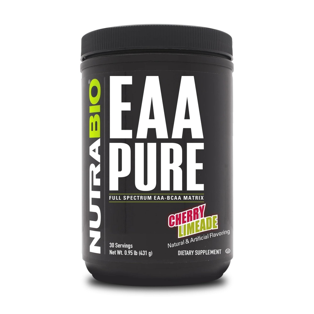 NutraBio – EAA ren – 9 aminosyrer – Muskelreparasjon og gjenoppretting, 30 serveringer, Cherry Limeade – Før eller post trening – hele dagen