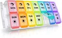 Pill Organizer 2 ganger om dagen, Fullicon Quick Fyll Stor ukelig PM Pill Box, Medisin Organizer 7 Day, Daily Pill Cases - Rainbow (patent registrert)