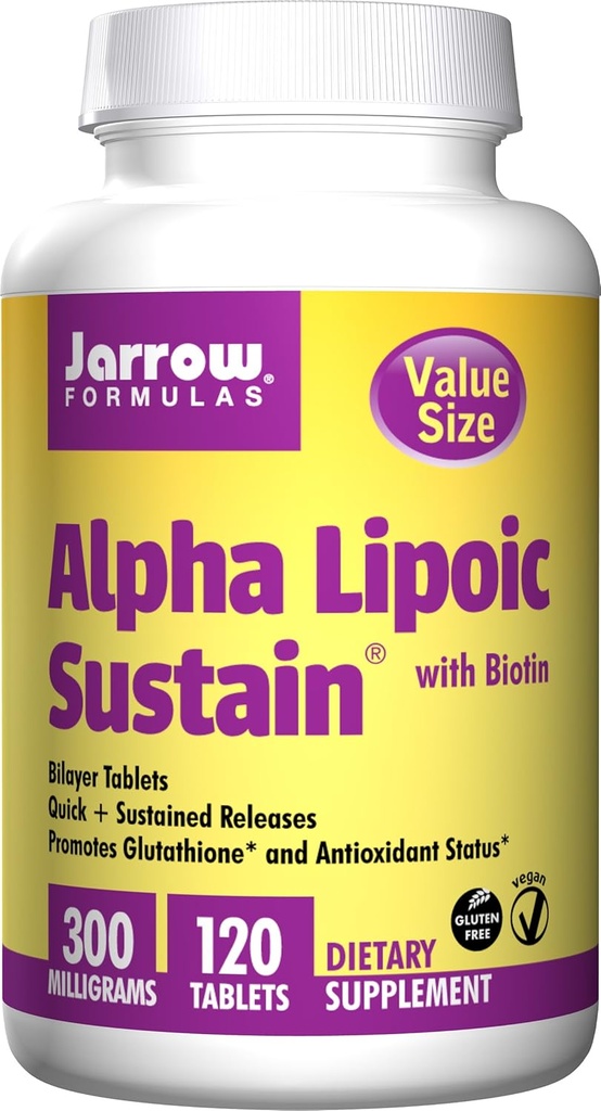 Jarrow Formler Alpha Lipoic Sustain 300, verdistørrelse, 300 Mg, 120 Sustain Tabletter ( 3-Pack)