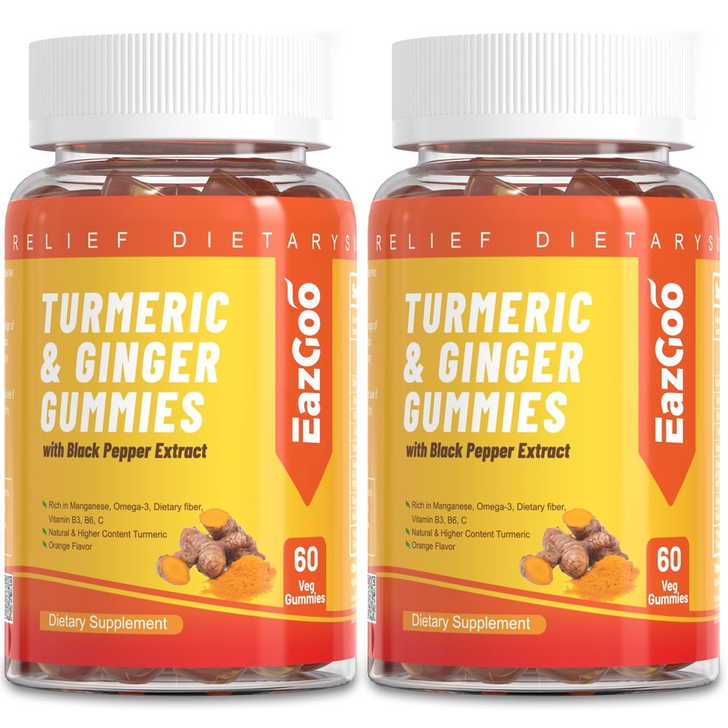 Turmeric Curcumin Gummies 500mg for voksne, med svart pepper, Ginger Root, Vitamin C, lav sukkerfrukt gummier, oransje flavor - 120 greve
