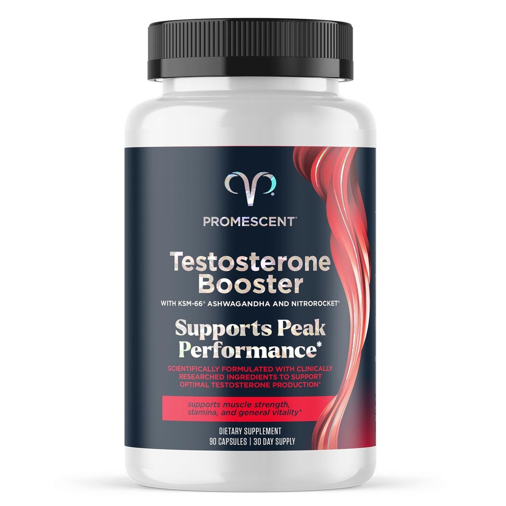 Promecent Testosteron Booster for menn Supplement w/Tongkat Ali (LongJack), KSM-66 Ashwagandha, Goat Weed, Fenugreek & Tribulus Terrestris, støtter naturlig energi, Stamina & styrke, 90 Kapsler
