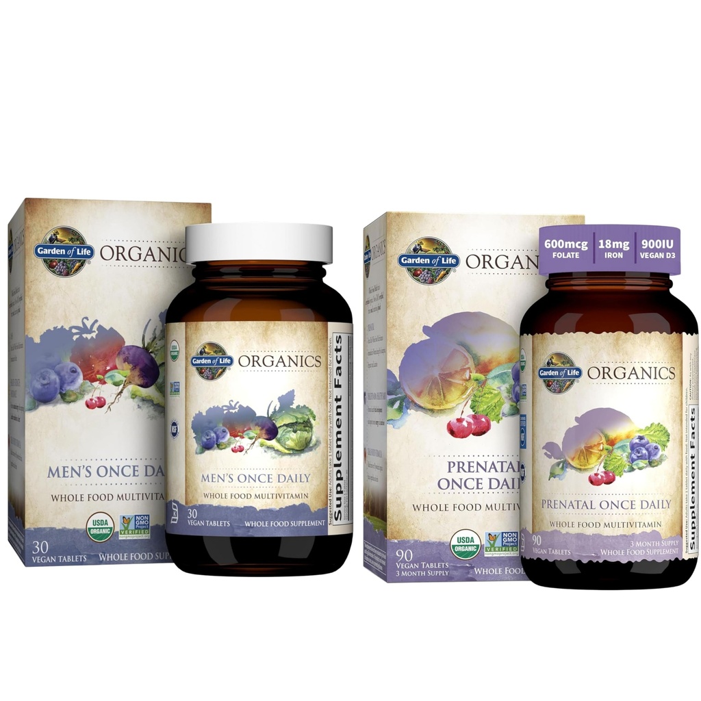 Livshage Organics Prenatal Vitamin: Folat for energi og sunn Fetal utvikling & Organics Multivitamin for menn - Mens en gang daglig hele mat vitamin Supplement tabletter, Vegan, 30 greve