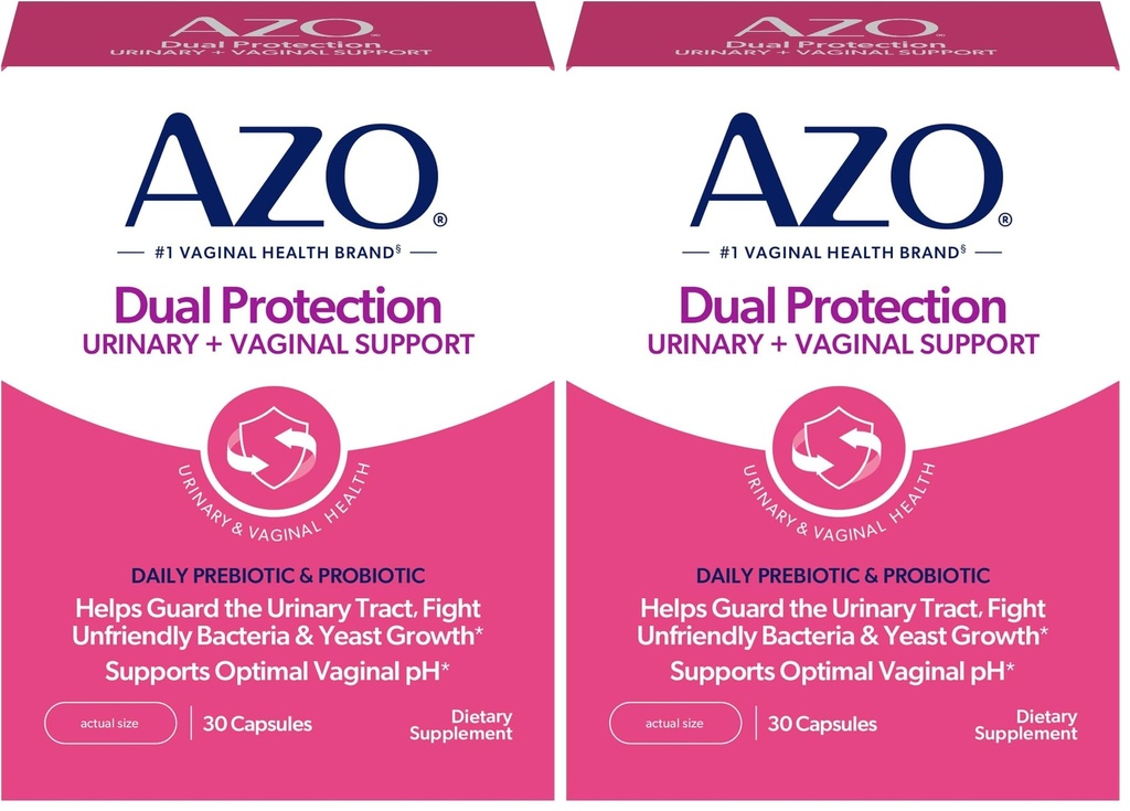 AZO Dual Protection | Urin + Vaginal Support * | Prebiotic Plus klinisk bevise kvinners probiotiske | begynner å jobbe innen 24 timer | Ikke-GMO | 30 greve (Pack of 2)