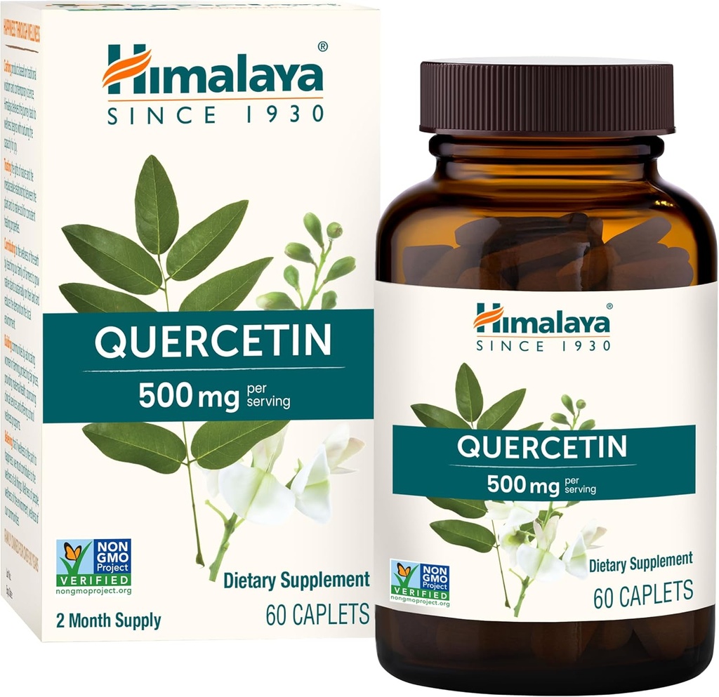 Himalaya Quercetin Supplement for plantebasert bioflavonoid støtte og daglig velvære, antioksidant og immun støtte, 500 mg, ikke-GMO, 60 vegetariske kapler, 2 måneders forsyning