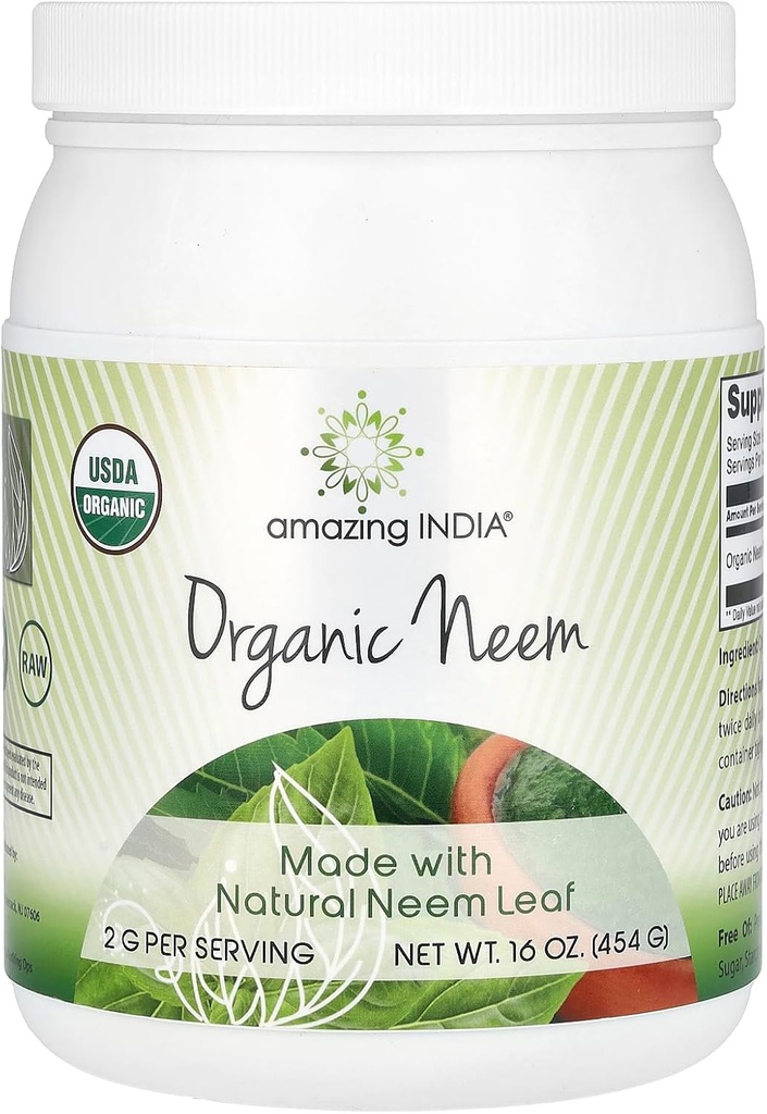 Amazing India USDA-sertifisert organisk Neem pulver (Non-GMO) 16oz - fremmer blodrensing, sunn immunitet og sunn hud
