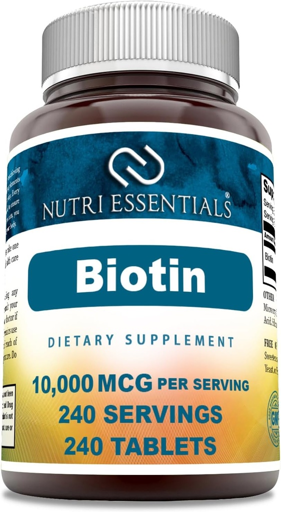 Biotin (Vitamin B7) 10.000 mg Supplement | 240 tabletter | Ikke-GMO | Glutenfri | Laget i USA
