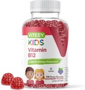 Viteey Vitamin B12 for barn Gummies, 1000mcg - Metabolisme, Naturlig Energi Support - Vegan, Gelatinfri, Glutenfri, GMO Gratis - Tastig Chewable B12 bringebær Flavored Gummy