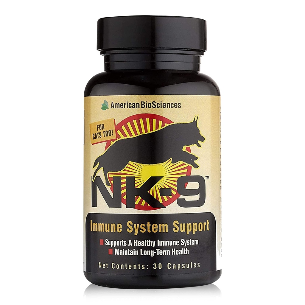 Amerikanske biovitenskaper NK-9, ACCC Supplement for hunder og katter - Diett Supplement til å støtte immunsystem - laget for kjæledyrs immunforsvar - 30 kapsler, 250 mg/kapsel