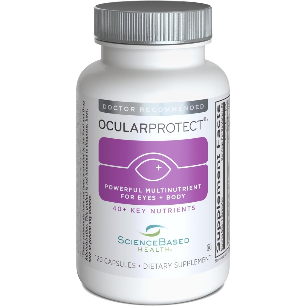 ScienceBased Health OcularProtect – Daglig multivitamin med avansert øyehelsestøtte – 40+ Nøkkelnæringsmidler med lutein, Zeaxanthin, Turmeric & Quercetin – Immun & Antioksidant støtte