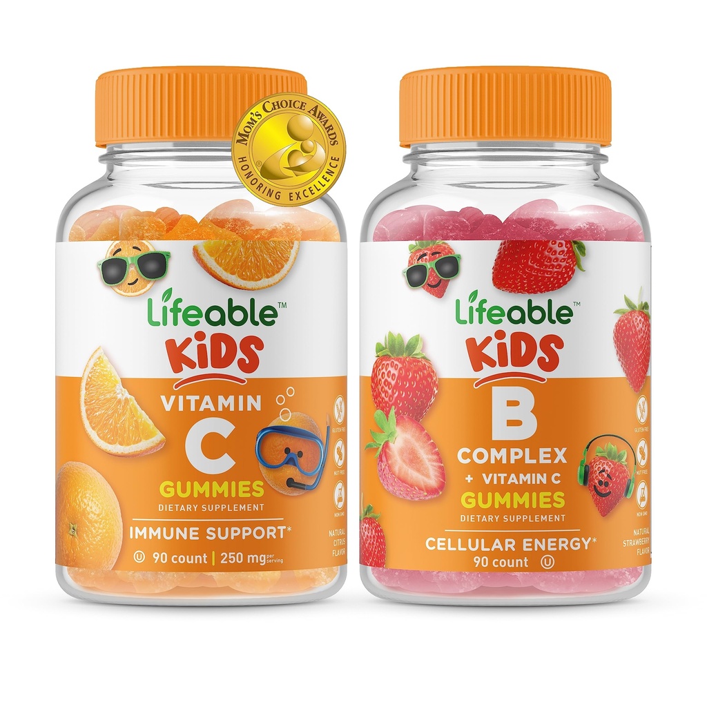 Livbar Vitamin C Kids + B komplekse barn, Gummies Bundle - Great Tasting, Vitamin Supplement, Glutenfri, GMO Free, Chewable Gummy